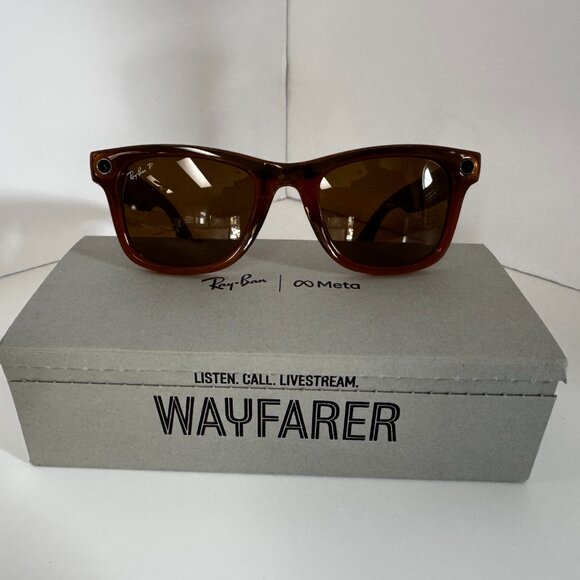 Ray-Ban Meta Wayfarer Smart Sunglasses -RW40 Brown Caramel Polarized - Picture 2 of 10